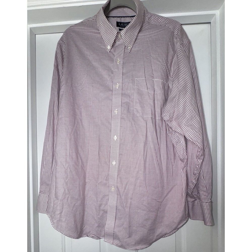 Lauren Ralph Lauren Men Shirt 17.5 34/35 Maroon White Check‎ Long Sleeve Button